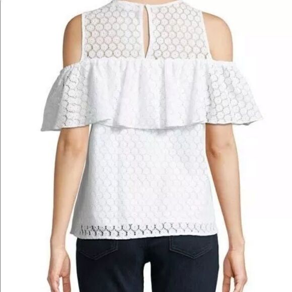 Michael Kors Lace Cold-Shoulder Ruffle Blouse - Picture 7 of 9